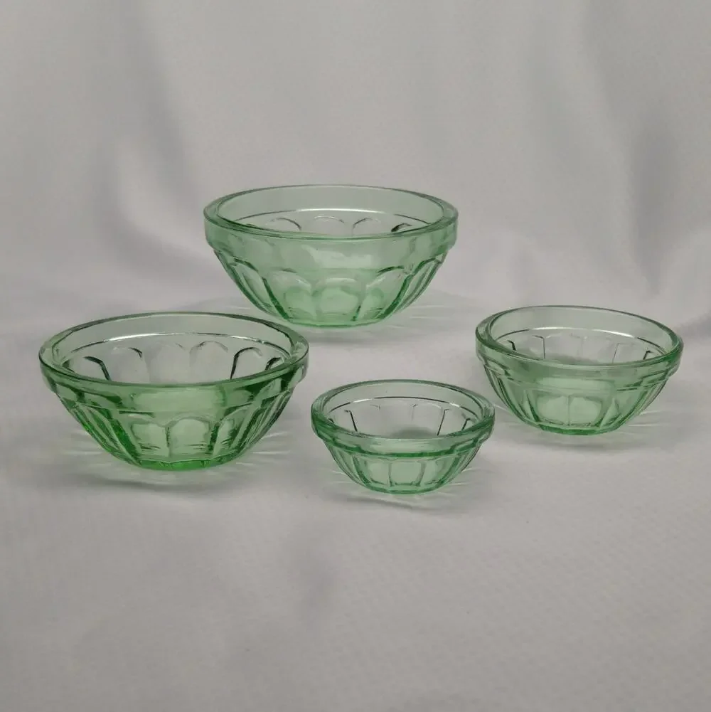 Vintage Green Depression Glass Mini Nesting Bowls Set 4 Salesman Sample Ribbed